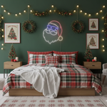 Hipster Santa Merry Christmas LED neon sign glowing in festive colors by Neon.Shop.