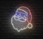 Hipster Santa Merry Christmas LED neon sign glowing in festive colors by Neon.Shop.