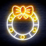 Holly Wreath with Ribbon Bow Merry Christmas Neon Sign by Neon.Shop glowing in festive LED light with wreath and ribbon bow design.