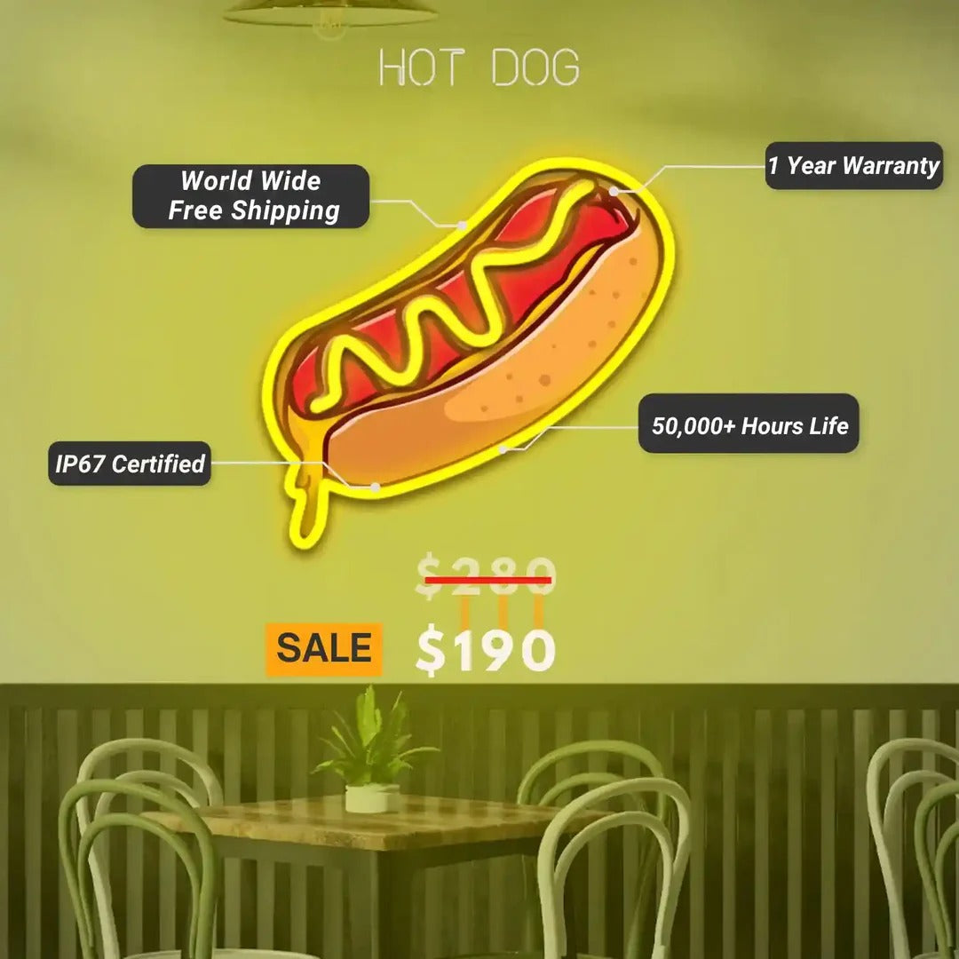 Hot Dog UV Light Neon Artwork | Illuminate Your Space