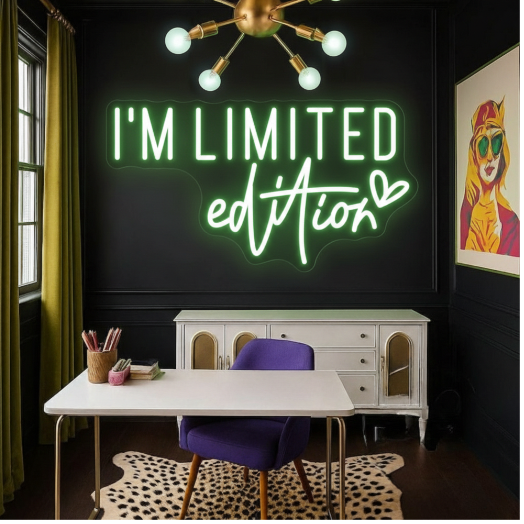 I Am Limited Edition LED neon sign by Neon.Shop glowing on a wall as bold and inspirational neon décor