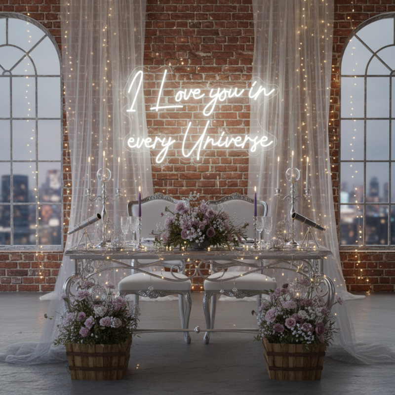 But First Bubbles wedding LED neon sign glowing on reception backdrop – Neon.Shop