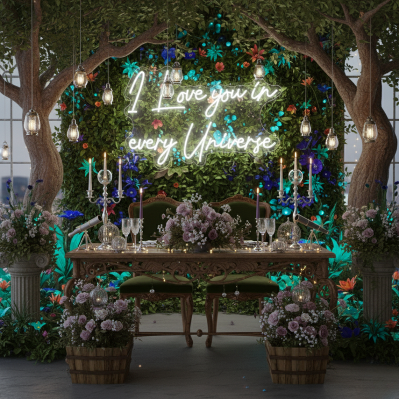 But First Bubbles wedding LED neon sign glowing on reception backdrop – Neon.Shop