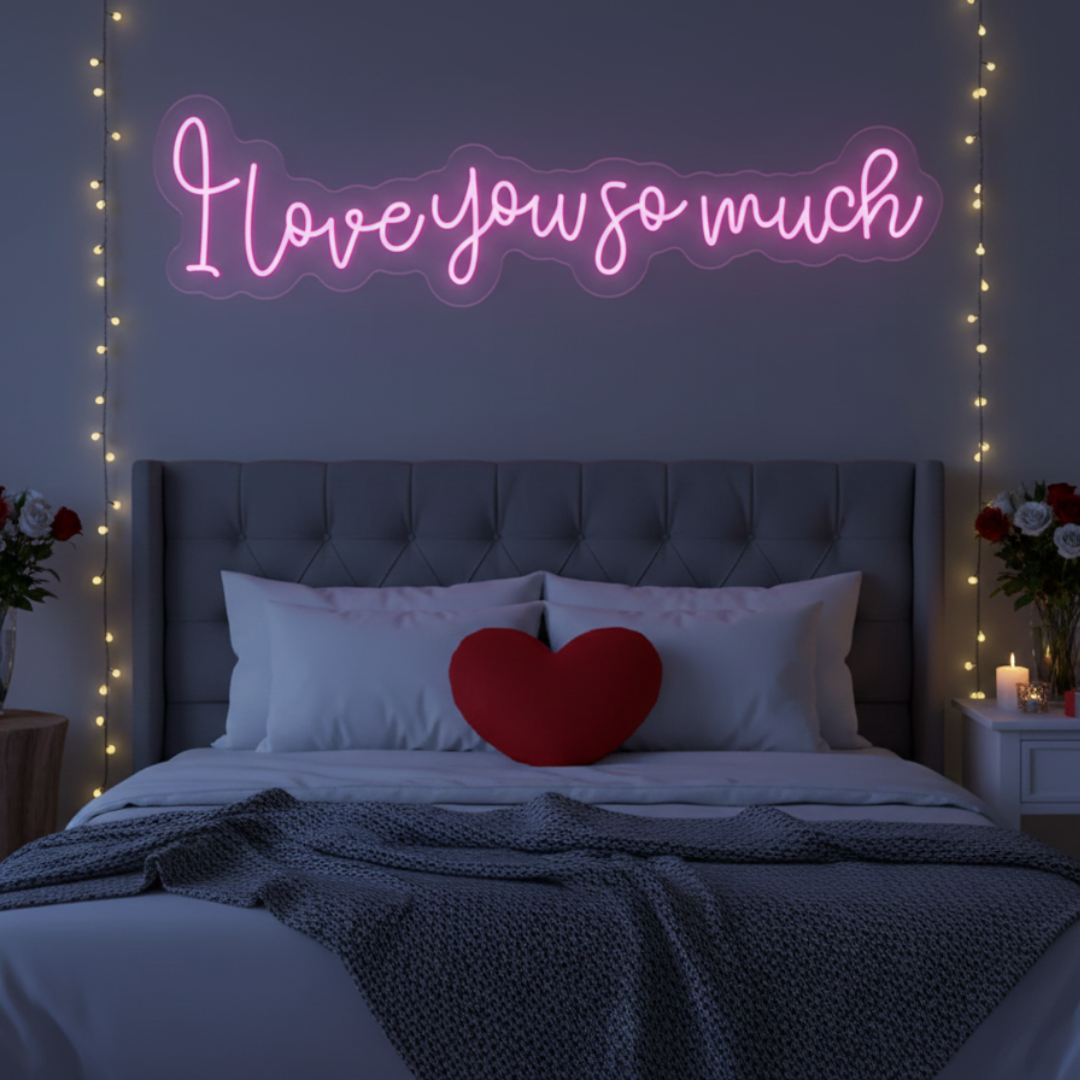 I Love You So Much Valentine’s Day LED neon sign glowing with romantic light by Neon.Shop