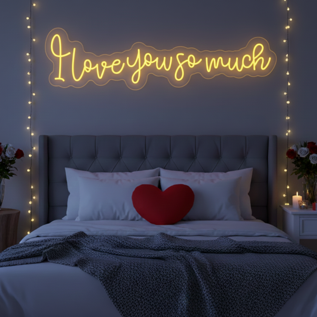 I Love You So Much Valentine’s Day LED neon sign glowing with romantic light by Neon.Shop