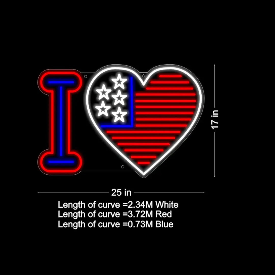 I love USA LED neon sign with a glowing heart, perfect for patriotic home décor and celebrations by Neon.Shop