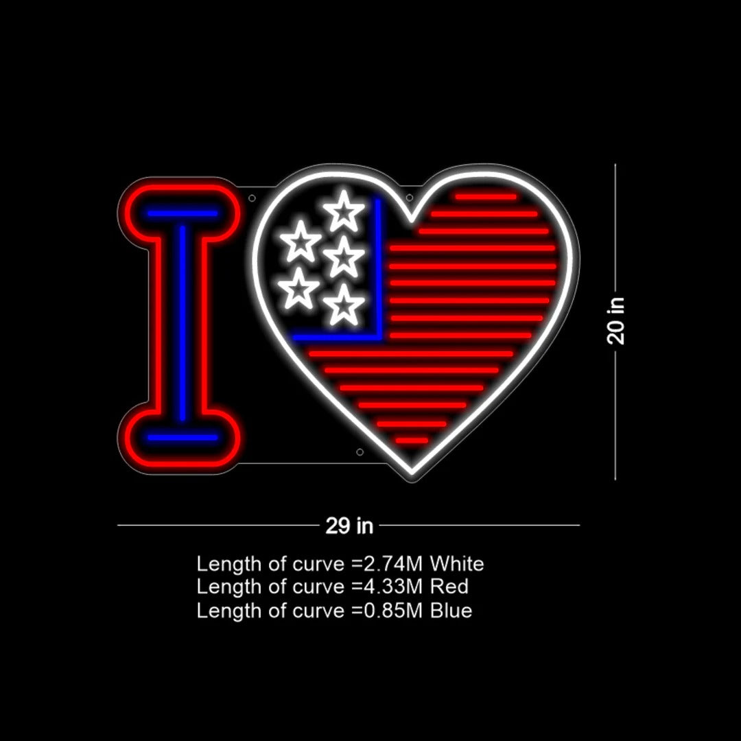 I love USA LED neon sign with a glowing heart, perfect for patriotic home décor and celebrations by Neon.Shop