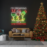 I’m Dreaming of a Wine Merry Christmas LED neon sign glowing in festive colors by Neon.Shop.