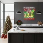 I’m Dreaming of a Wine Merry Christmas LED neon sign glowing in festive colors by Neon.Shop.