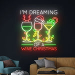I’m Dreaming of a Wine Merry Christmas LED neon sign glowing in festive colors by Neon.Shop.