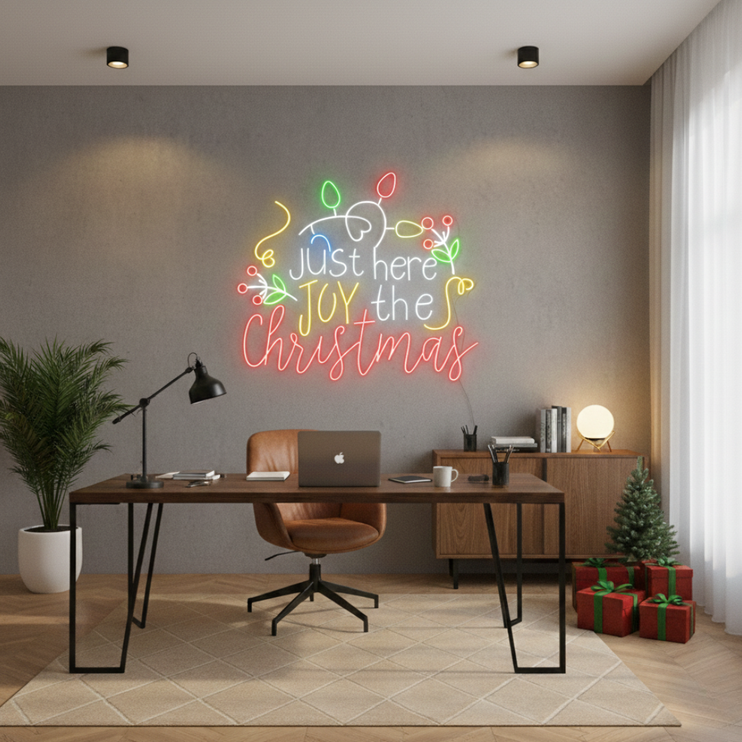 I’m Just Here for the Cookies Merry Christmas LED neon sign glowing in festive colors by Neon.Shop.