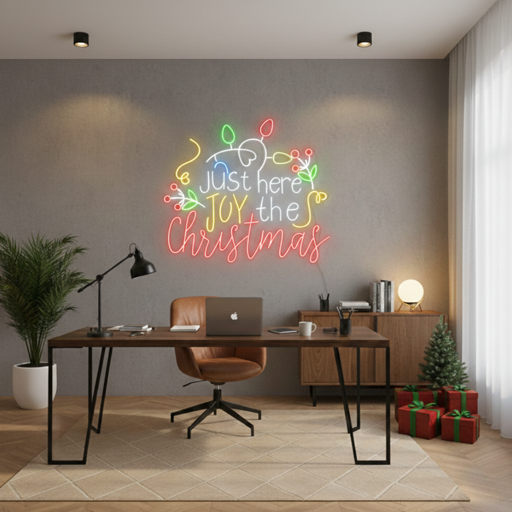 I’m Just Here for the Cookies Merry Christmas LED neon sign glowing in festive colors by Neon.Shop.