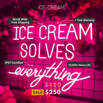 Ice Cream Neon Sign in vibrant LED colors for bedrooms, cafés, or party décor by Neon.Shop