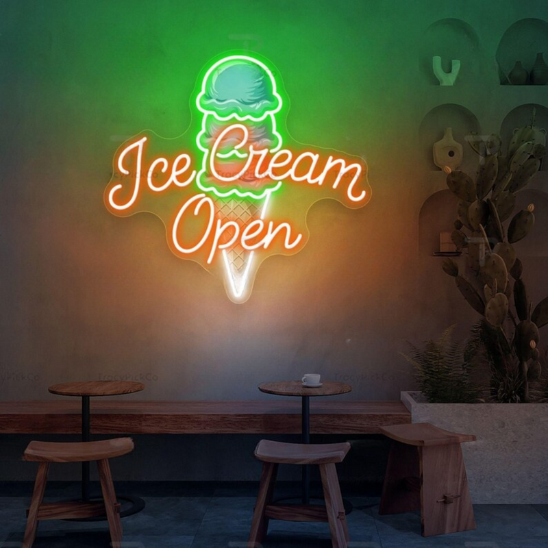 Ice Cream Open shop neon sign by Neon.Shop with vibrant glowing LED lights