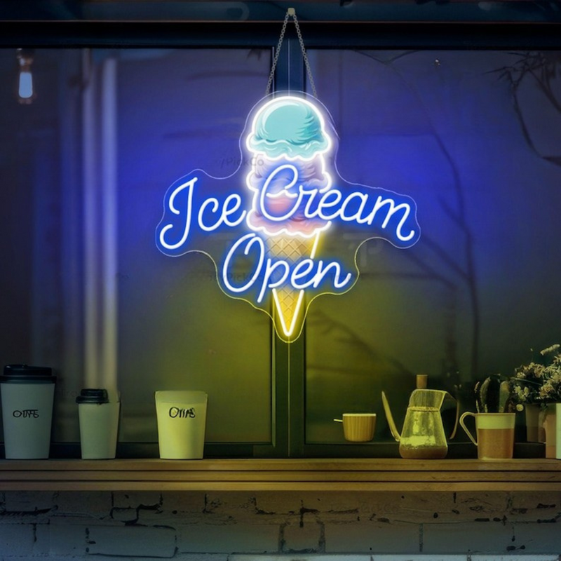Ice Cream Open Business Neon Sign