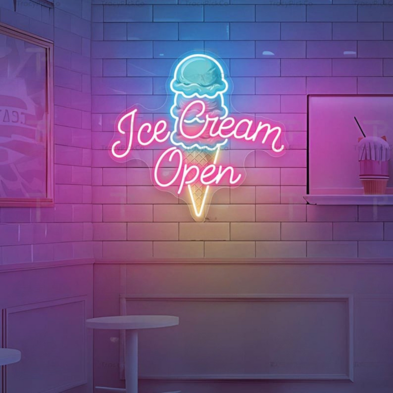 Ice Cream Open shop neon sign by Neon.Shop with vibrant glowing LED lights