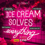 Ice Cream Solves Everything LED neon sign glowing brightly, ideal for ice cream shops, cafés, and playful home décor by Neon.Shop