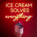 Ice Cream Solves Everything LED neon sign glowing brightly, ideal for ice cream shops, cafés, and playful home décor by Neon.Shop