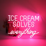 Ice Cream Solves Everything LED neon sign glowing brightly, ideal for ice cream shops, cafés, and playful home décor by Neon.Shop