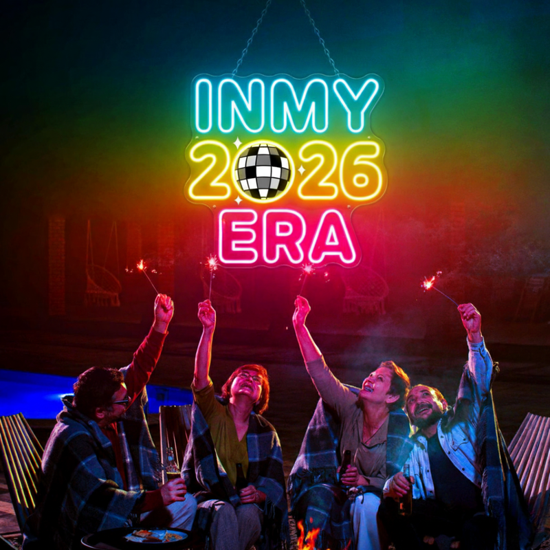 In My 2026 Era LED neon sign in a trendy pink sans-serif font, mounted on a wall by Neon.Shop.