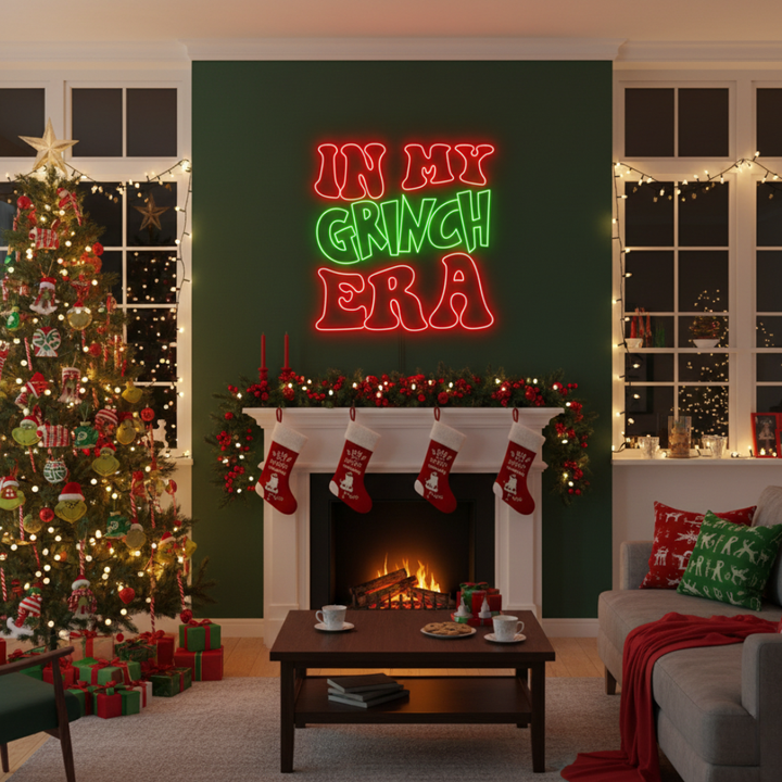 In My Grinch Era Merry Christmas Neon Sign for holiday parties and home décor by Neon.Shop.