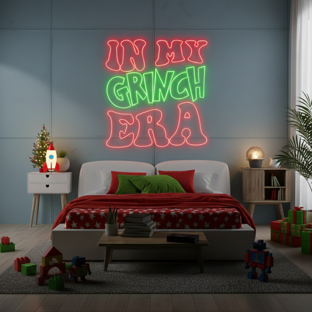 In My Grinch Era Merry Christmas Neon Sign for holiday parties and home décor by Neon.Shop.