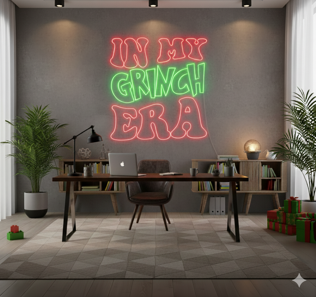 In My Grinch Era Merry Christmas Neon Sign for holiday parties and home décor by Neon.Shop.