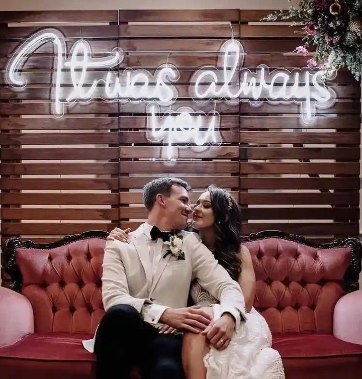 It Was Always You” Neon Sign in warm LED lighting for weddings, proposals, anniversaries, or romantic home décor by Neon.Shop