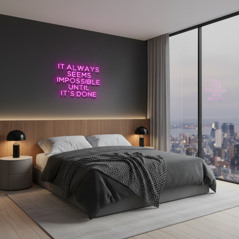 It Always Seems Impossible Until It’s Done motivational LED neon sign inspirational quote wall light for office, gym, or creative workspace by Neon.Shop.
