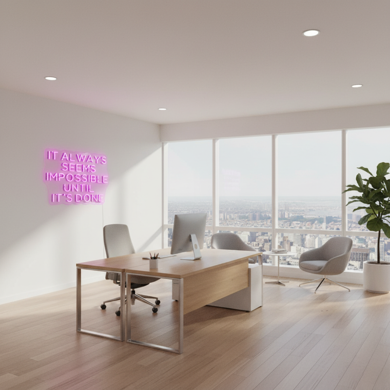 It Always Seems Impossible Until It’s Done motivational LED neon sign inspirational quote wall light for office, gym, or creative workspace by Neon.Shop.
