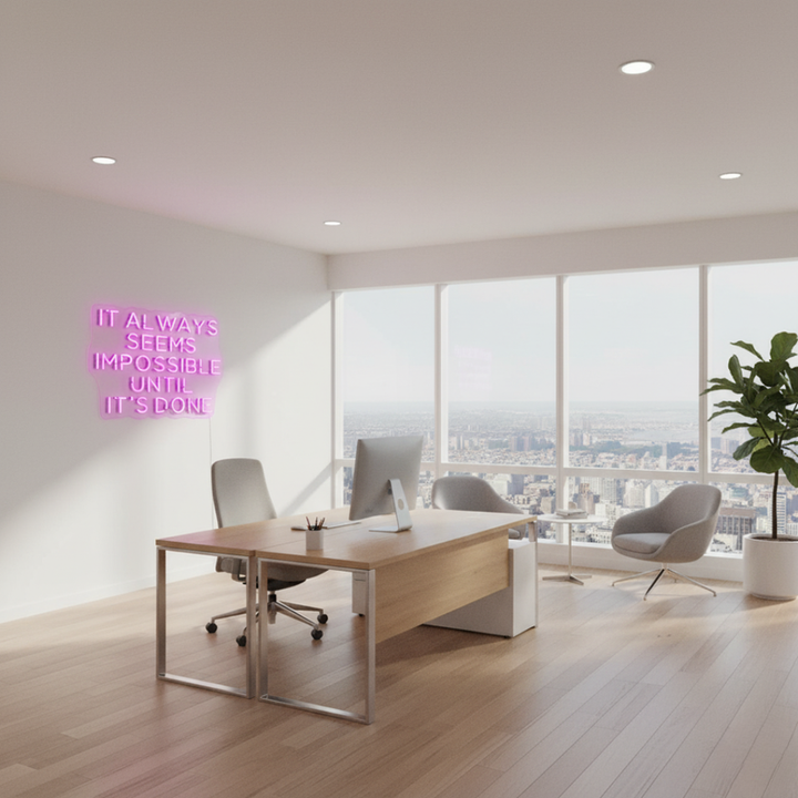 It Always Seems Impossible Until It’s Done motivational LED neon sign inspirational quote wall light for office, gym, or creative workspace by Neon.Shop.