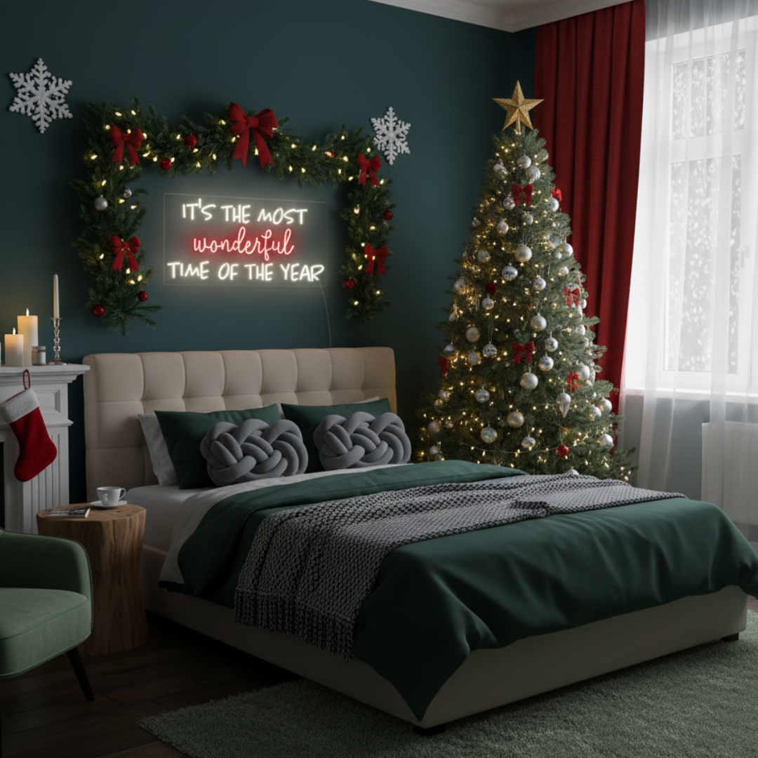 It’s the Most Wonderful Time of the Year Merry Christmas Neon Sign by Neon.Shop featuring glowing festive lettering for holiday décor.