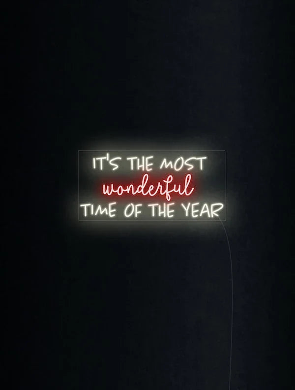 It’s the Most Wonderful Time of the Year Merry Christmas Neon Sign by Neon.Shop featuring glowing festive lettering for holiday décor.