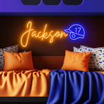 JACKSON Name LED Neon Sign by Neon.Shop glowing brightly, custom LED name light for bedroom décor, offices, gaming rooms, parties, and modern home styling.