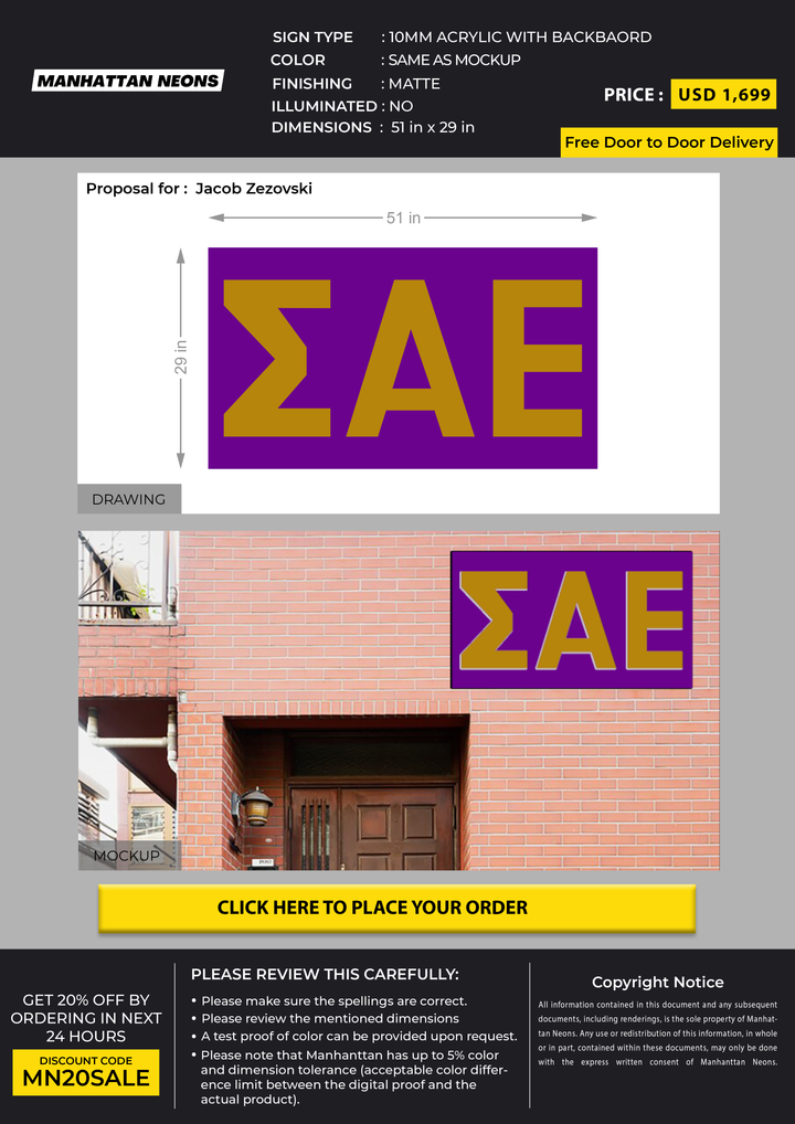 10mm acrylic sign with backboard for Jacob Zezovski