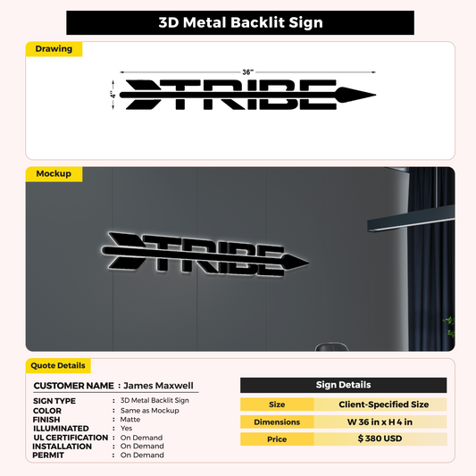 3D Metal backlit Sign For James Maxwell