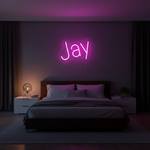 Jay Name LED Neon Sign in customizable LED tubing, personalized wall-mounted name light décor by Neon.Shop for bedrooms, events, and gifts.