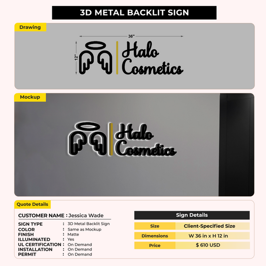 3D Metal Backlit Sign For Jessica Wade