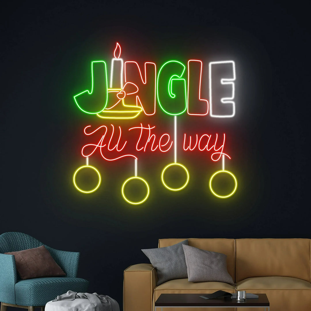 Jingle All The Way Merry Christmas Neon Sign by manhattanneons.com - Celebrate the season with this festive "Jingle All The Way" neon sign.