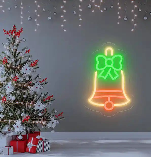 Jingle Bells Merry Christmas Neon Sign by Neon.Shop featuring glowing festive Lights for holiday décor.