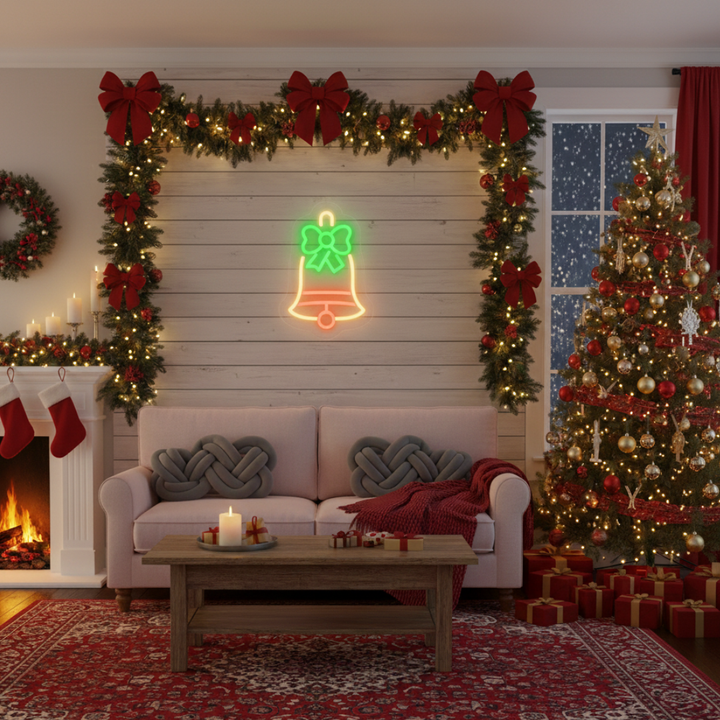 Jingle Bells Merry Christmas Neon Sign by Neon.Shop featuring glowing festive Lights for holiday décor.