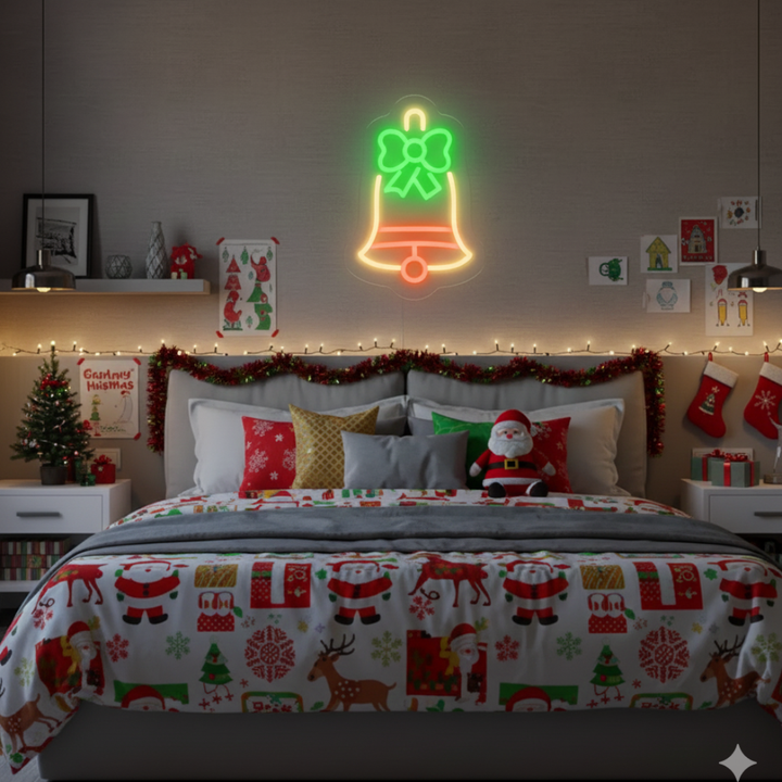 Jingle Bells Merry Christmas Neon Sign by Neon.Shop featuring glowing festive Lights for holiday décor.