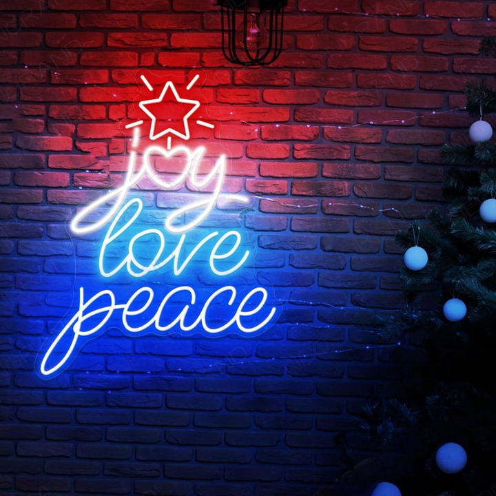 Joy Love Peace Merry Christmas Neon Sign by Neon.Shop with glowing festive lettering for holiday décor.
