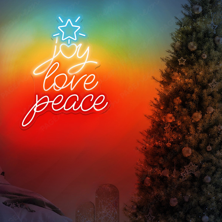 Joy Love Peace Merry Christmas Neon Sign by Neon.Shop with glowing festive lettering for holiday décor.