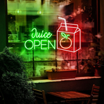 Juice Open neon sign by Neon.Shop for juice bars, smoothie shops, and cafés