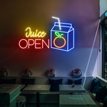 Juice Open neon sign by Neon.Shop for juice bars, smoothie shops, and cafés