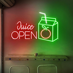 Juice Open neon sign by Neon.Shop for juice bars, smoothie shops, and cafés