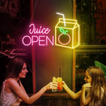 Juice Open neon sign by Neon.Shop for juice bars, smoothie shops, and cafés