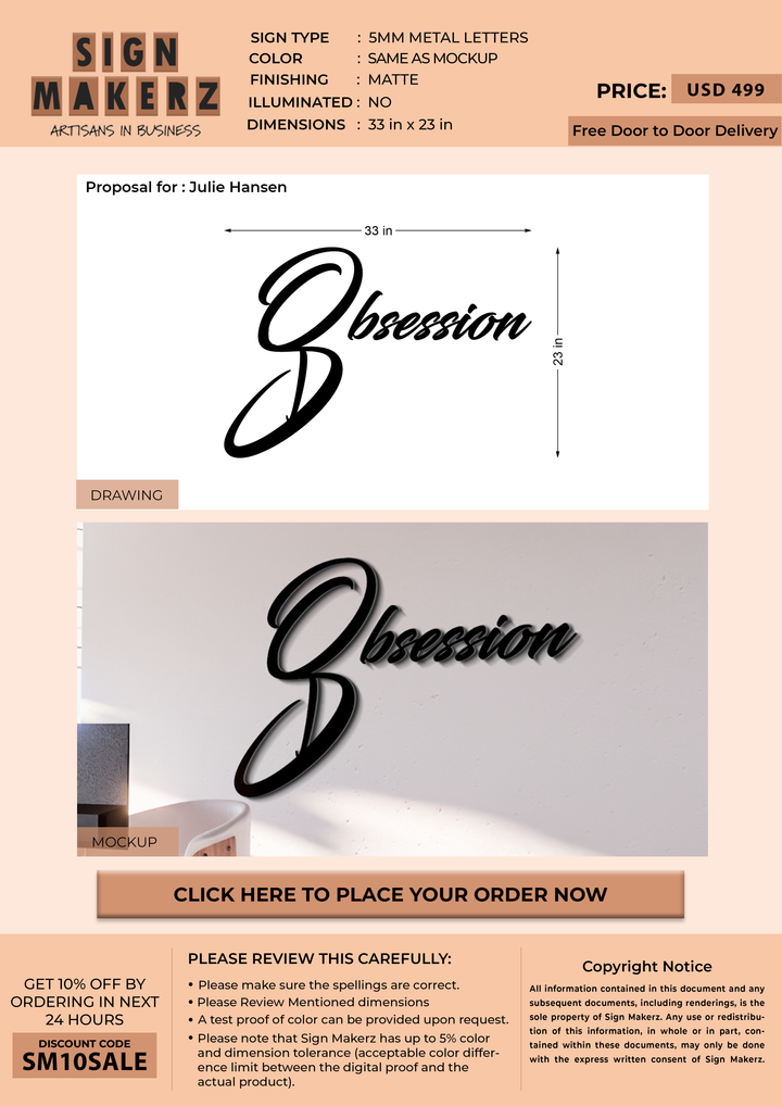 5mm metal sign for Julie Hansen