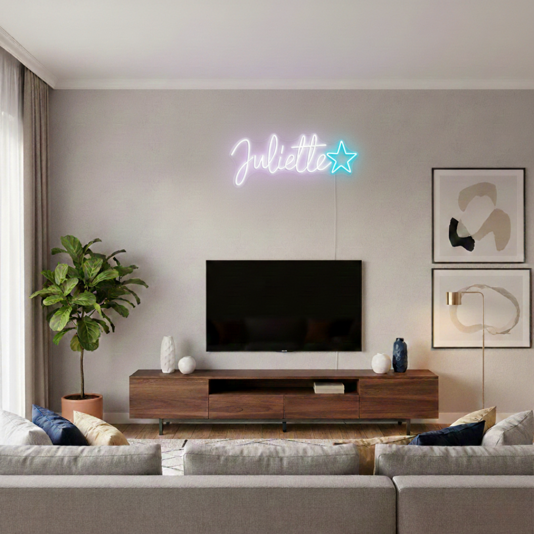 Juliette Name LED Neon Sign in customizable LED tubing, personalized wall-mounted name light décor by Neon.Shop for bedrooms, events, and gifts.